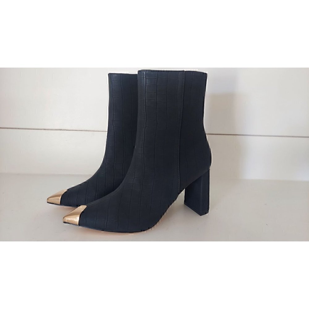 New York & Company Black Ankle Boots with Gold Accents